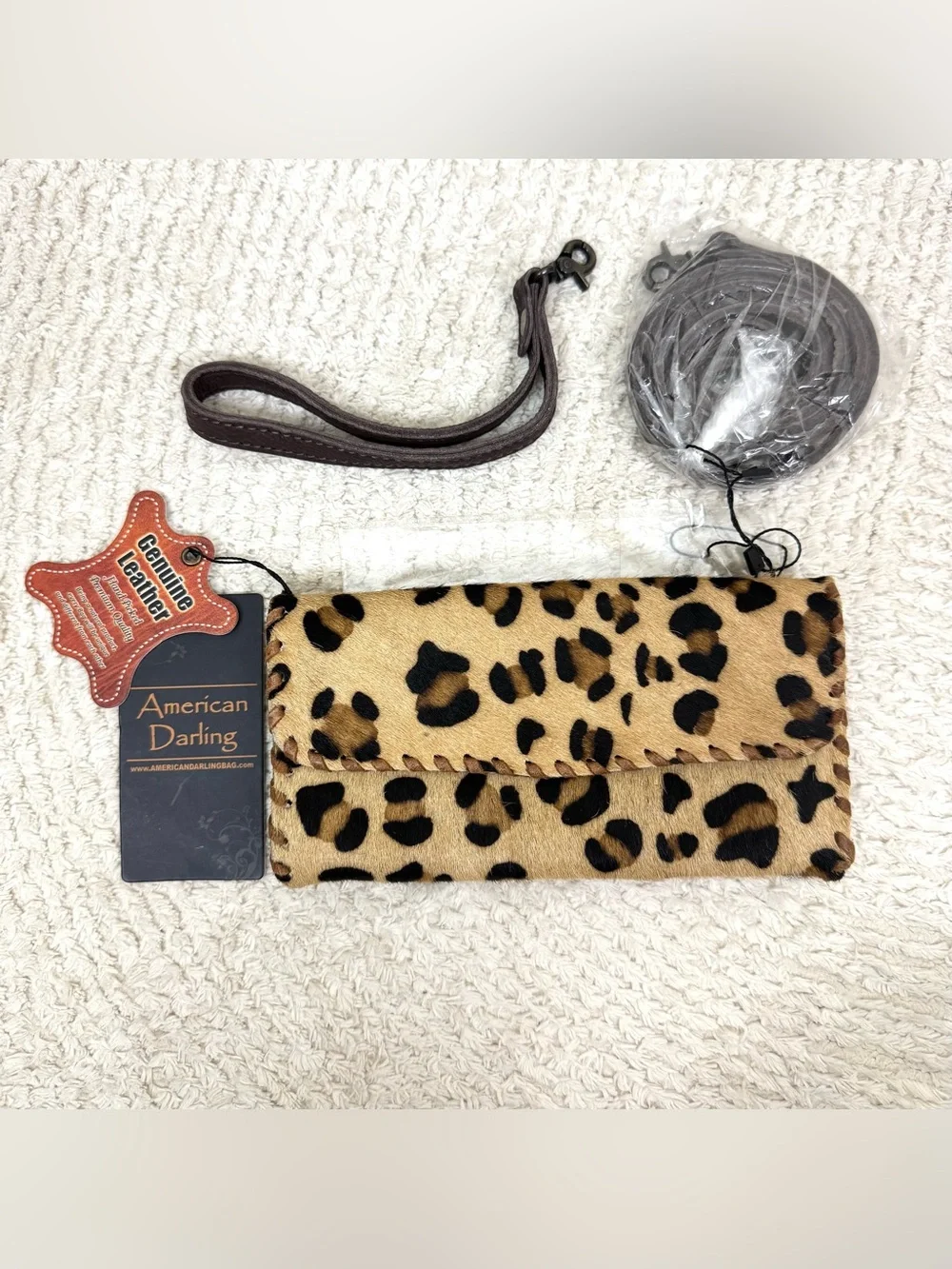 American Darling Cheetah Leopard Calf Hair Convertible Crossbody Wristlet Wallet